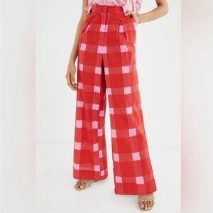 Anthropologie Porridge Red Pink Checkered Pants